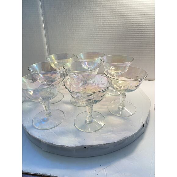 8 Fostoria Crystal Pearl Shell Iridescent Champagne Sherbert Glasses Loop Optics - Picture 12 of 16
